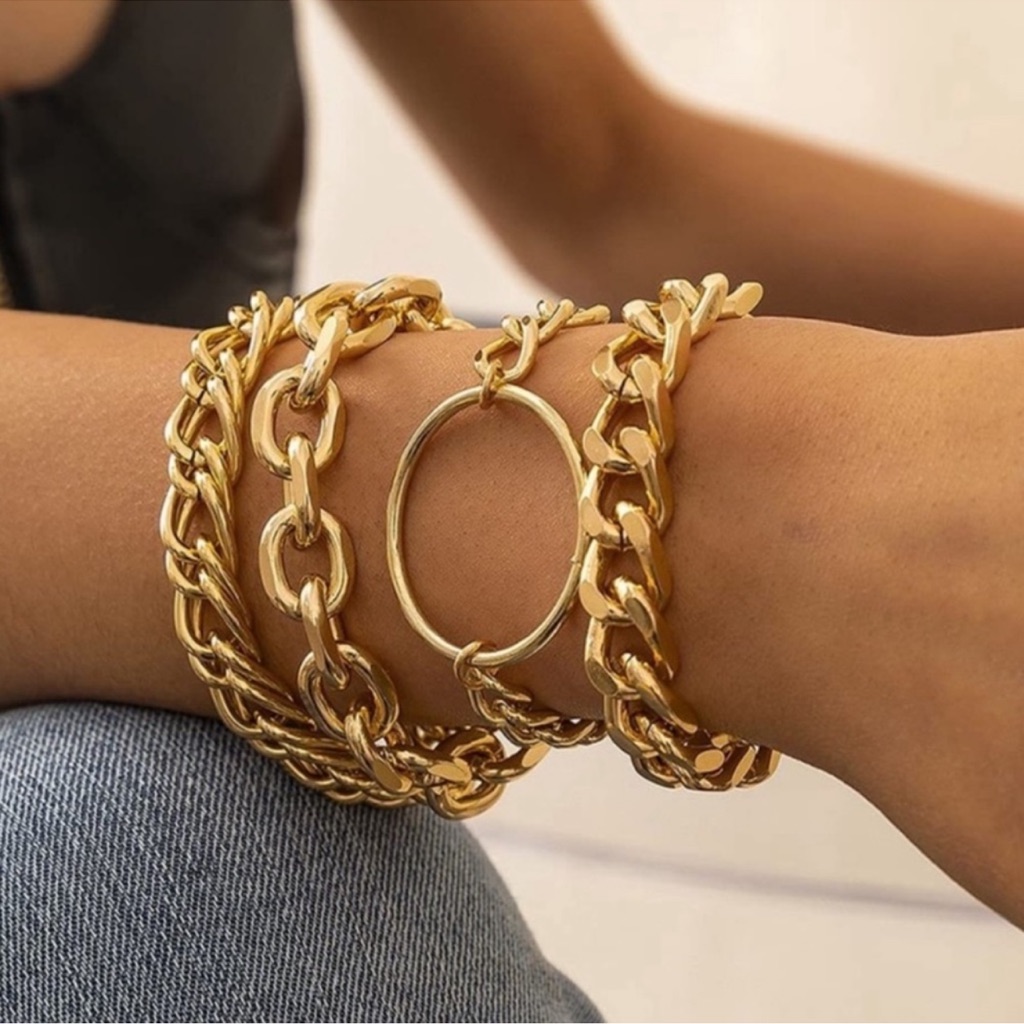 Chunky Bracelets 14k Gold Plated Set Of 4